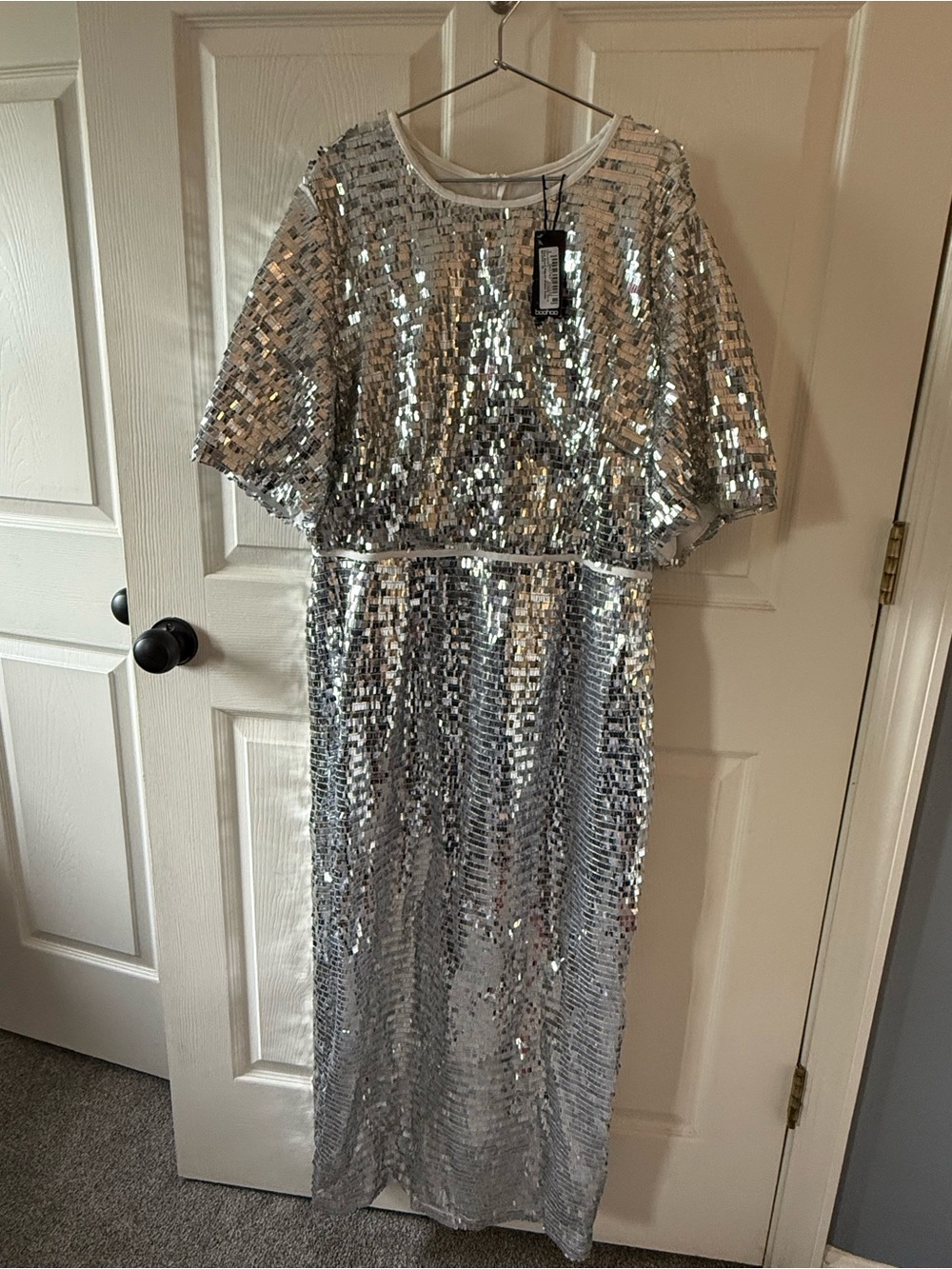 Boohoo Silver Sequin Maxi Dress
